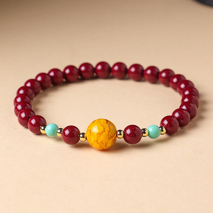 Buddha Stones Cinnabar Turquoise Keep Away Evil Spirits Bracelet - Cinnabar(Wrist Circumference: 14-15 cm) - image 0