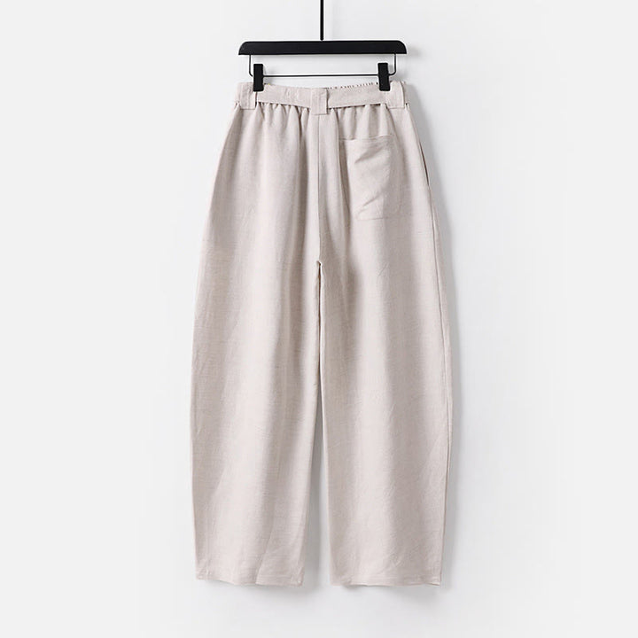 Buddha Stones Summer Zipper Elastic Waist Design Men's Cotton Linen Wide Leg Pants With Pockets - image 1