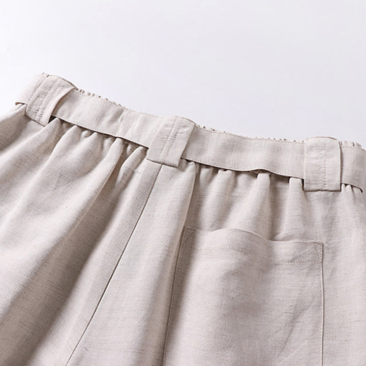 Buddha Stones Summer Zipper Elastic Waist Design Men's Cotton Linen Wide Leg Pants With Pockets - image 5