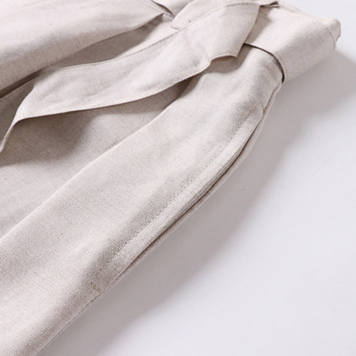 Buddha Stones Summer Zipper Elastic Waist Design Men's Cotton Linen Wide Leg Pants With Pockets - image 4