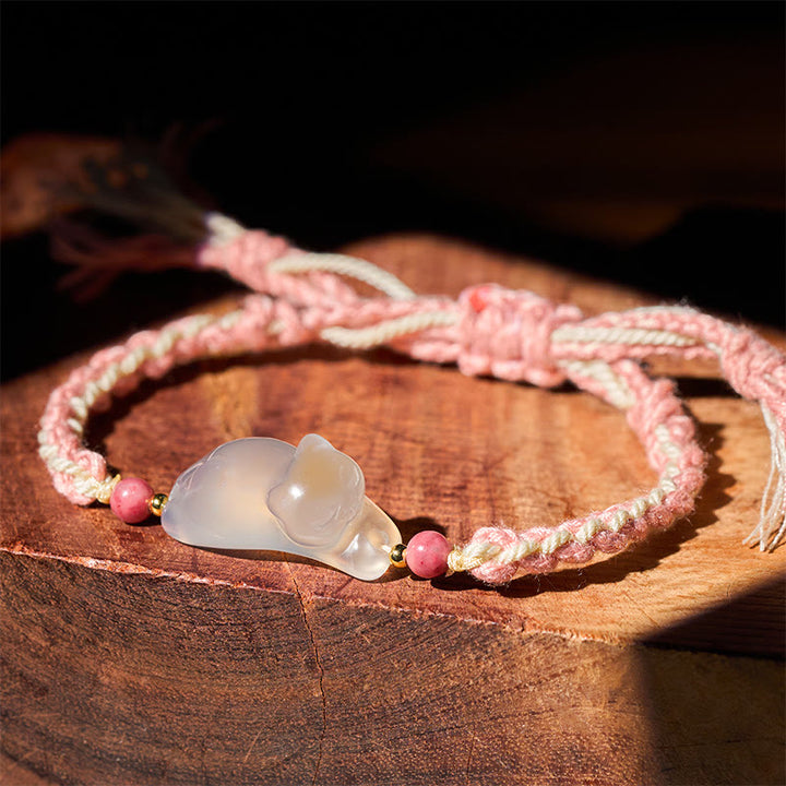 Buddha Stones Chalcedony Cat Positive Harmony Bracelet - Chalcedony Cat(Wrist Circumference: 17-18cm) - image 0