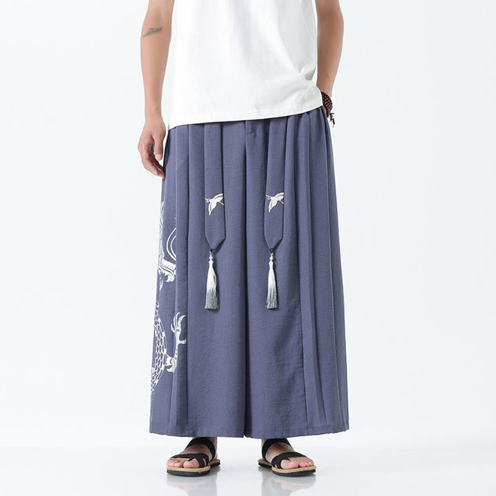 Buddha Stones Summer Dragon Drawstring Design Cotton Ankle-Length Men's Wide Leg Pants With Pockets - LightSteelBlue - US/UK/AU42，EU52 (3XL) - image 24