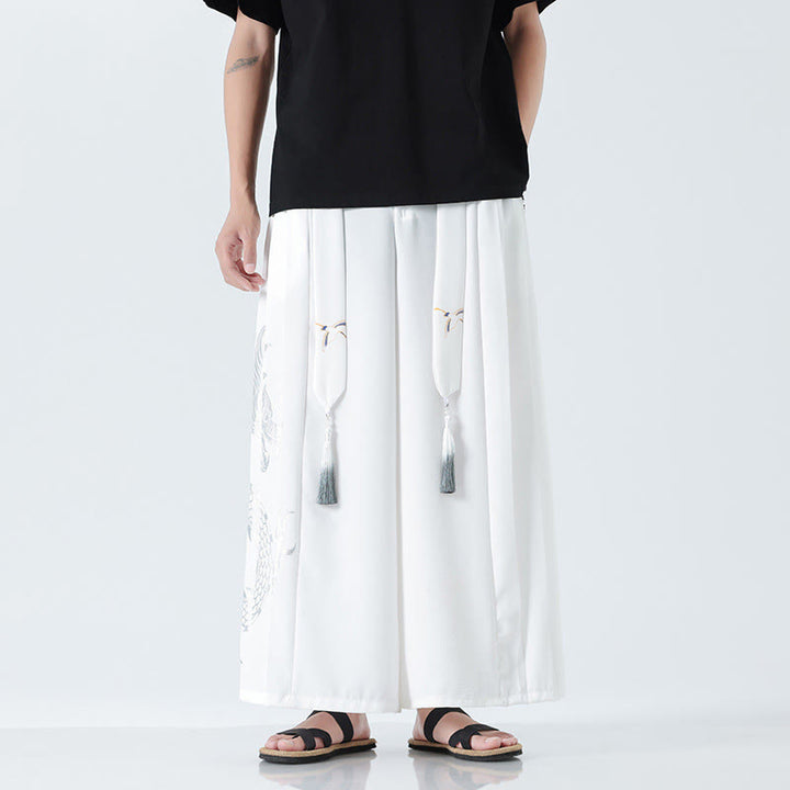 Buddha Stones Summer Dragon Drawstring Design Cotton Ankle-Length Men's Wide Leg Pants With Pockets - White - US/UK/AU42，EU52 (3XL) - image 36