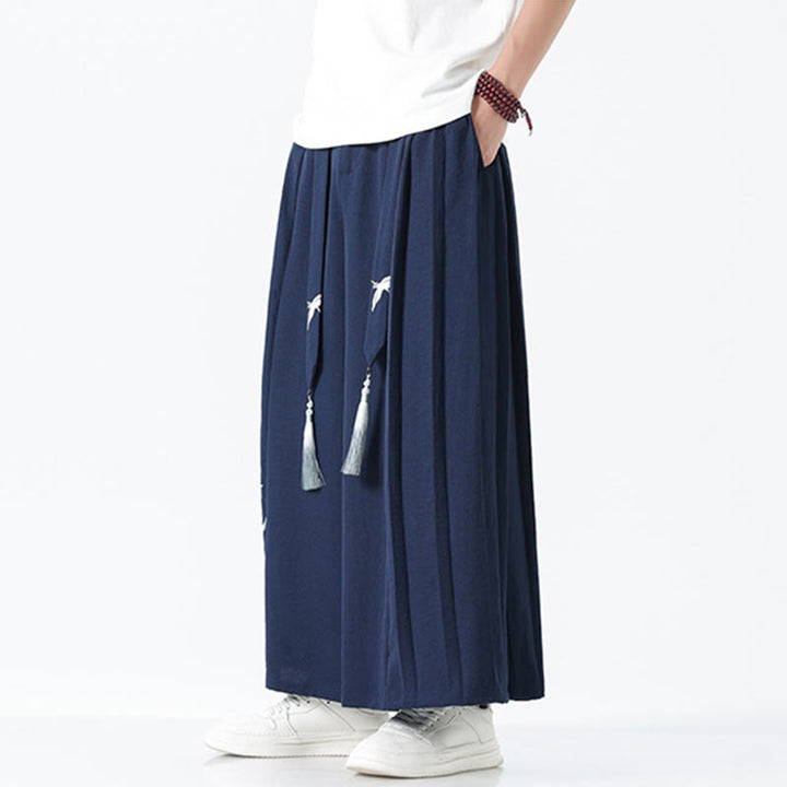 Buddha Stones Summer Dragon Drawstring Design Cotton Ankle-Length Men's Wide Leg Pants With Pockets - image 4