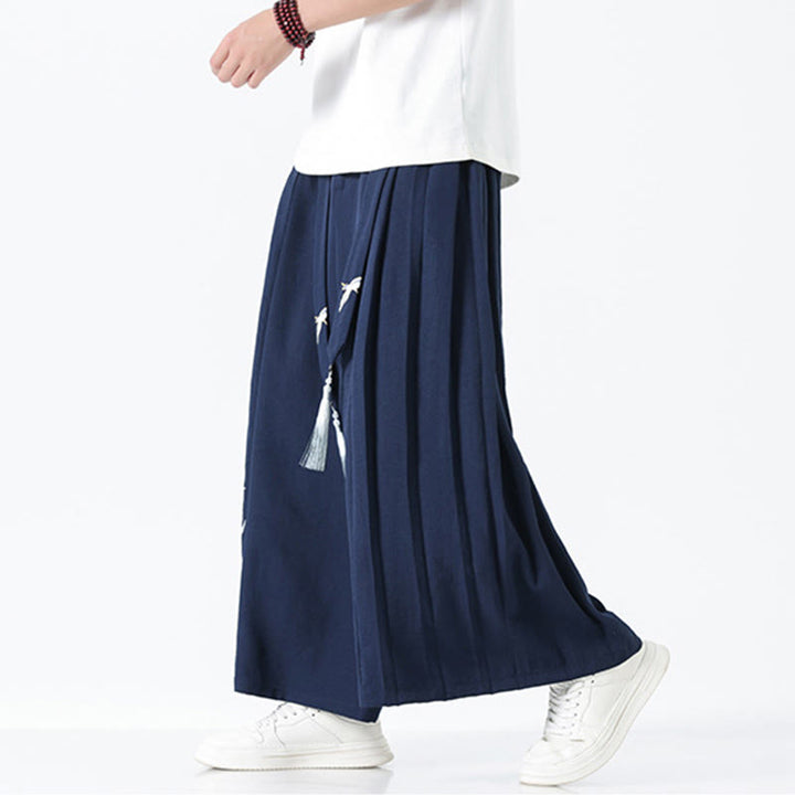 Buddha Stones Summer Dragon Drawstring Design Cotton Ankle-Length Men's Wide Leg Pants With Pockets - image 6