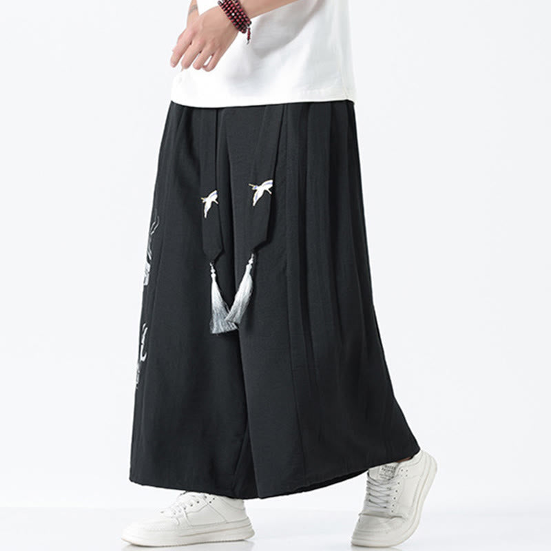 Buddha Stones Summer Dragon Drawstring Design Cotton Ankle-Length Men's Wide Leg Pants With Pockets - image 10
