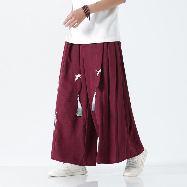 Buddha Stones Summer Dragon Drawstring Design Cotton Ankle-Length Men's Wide Leg Pants With Pockets - image 17