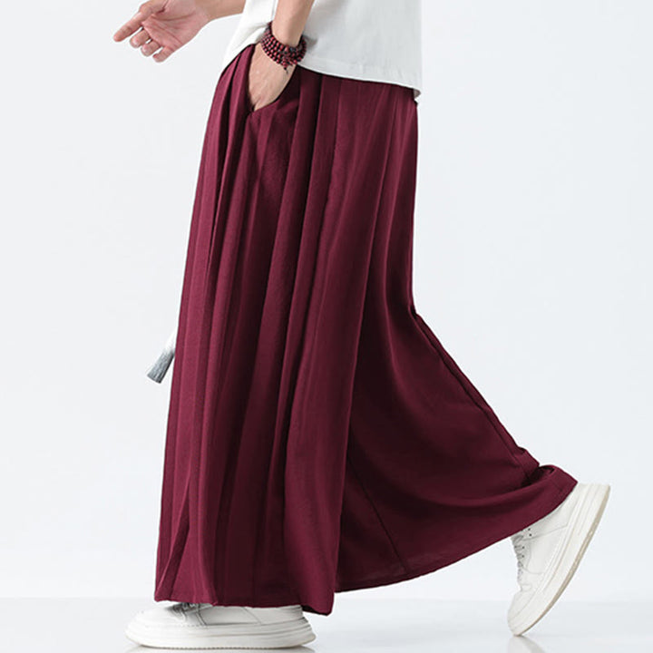 Buddha Stones Summer Dragon Drawstring Design Cotton Ankle-Length Men's Wide Leg Pants With Pockets - image 19