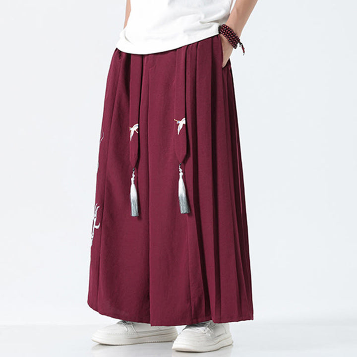 Buddha Stones Summer Dragon Drawstring Design Cotton Ankle-Length Men's Wide Leg Pants With Pockets - image 21