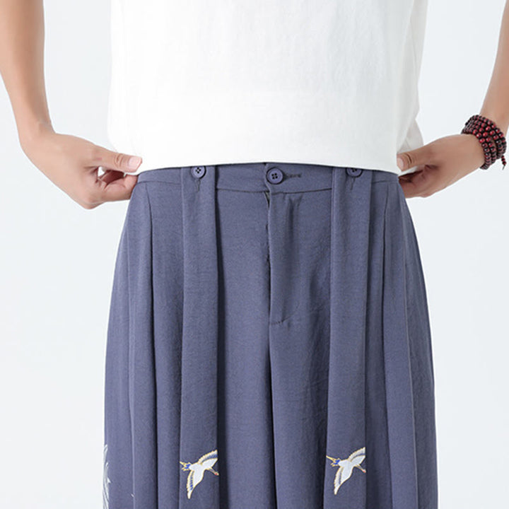 Buddha Stones Summer Dragon Drawstring Design Cotton Ankle-Length Men's Wide Leg Pants With Pockets - image 31