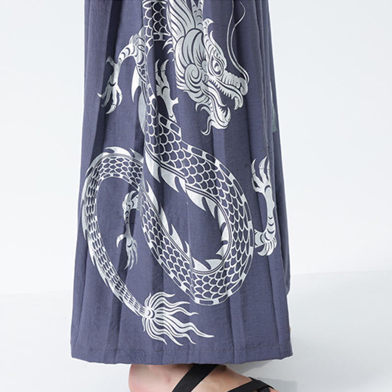 Buddha Stones Summer Dragon Drawstring Design Cotton Ankle-Length Men's Wide Leg Pants With Pockets - image 34