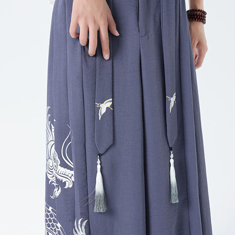 Buddha Stones Summer Dragon Drawstring Design Cotton Ankle-Length Men's Wide Leg Pants With Pockets - image 33