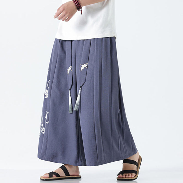 Buddha Stones Summer Dragon Drawstring Design Cotton Ankle-Length Men's Wide Leg Pants With Pockets - image 30