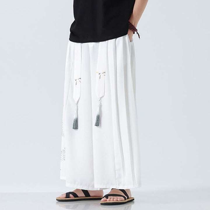 Buddha Stones Summer Dragon Drawstring Design Cotton Ankle-Length Men's Wide Leg Pants With Pockets - image 38