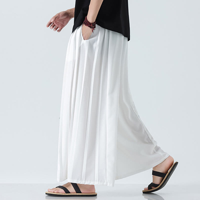 Buddha Stones Summer Dragon Drawstring Design Cotton Ankle-Length Men's Wide Leg Pants With Pockets - image 41