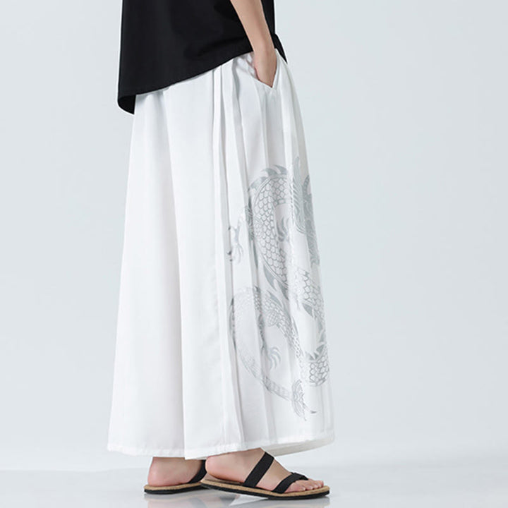 Buddha Stones Summer Dragon Drawstring Design Cotton Ankle-Length Men's Wide Leg Pants With Pockets - image 40