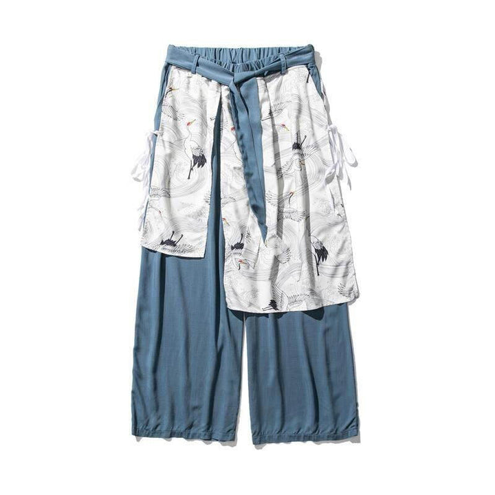 Buddha Stones Summer Flying Crane Design Cotton Men's Wide Leg Pants With Pockets - image 22