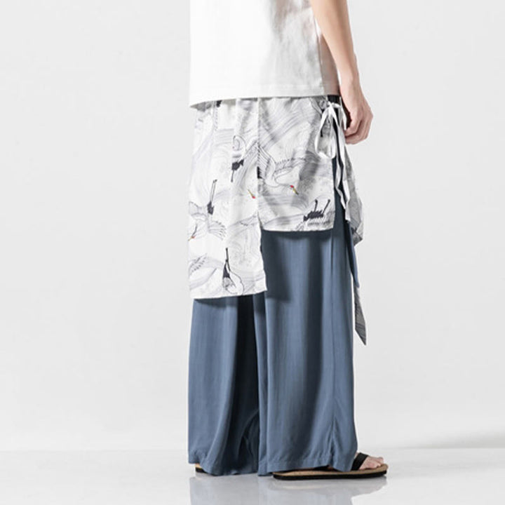 Buddha Stones Summer Flying Crane Design Cotton Men's Wide Leg Pants With Pockets - image 15