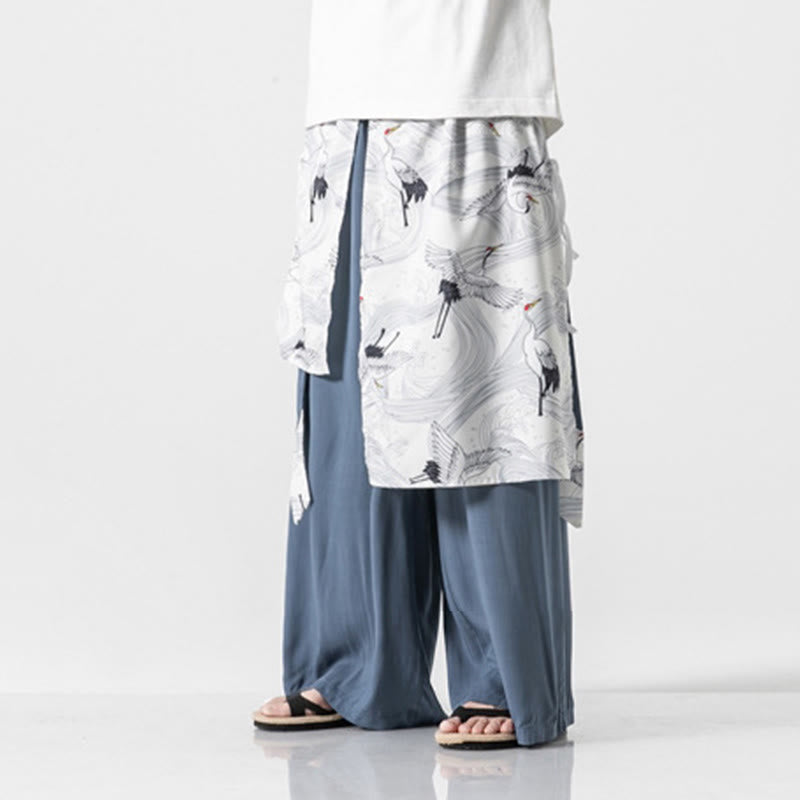 Buddha Stones Summer Flying Crane Design Cotton Men's Wide Leg Pants With Pockets - image 20
