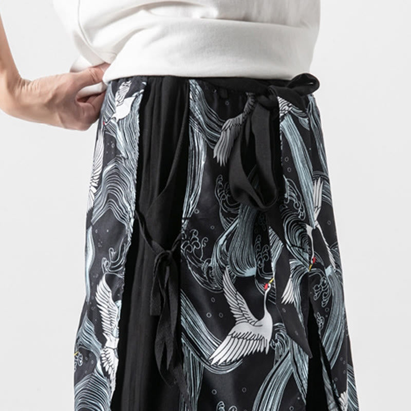 Buddha Stones Summer Flying Crane Design Cotton Men's Wide Leg Pants With Pockets - image 35