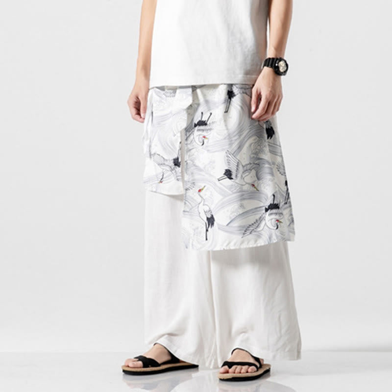 Buddha Stones Summer Flying Crane Design Cotton Men's Wide Leg Pants With Pockets - image 41