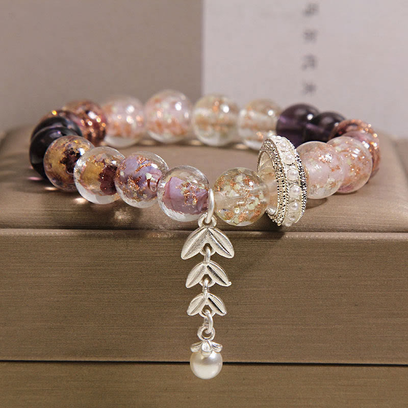Buddha Stones Liuli Glass Bead Wheat Ear Charm Bracelet - 14-16cm - image 0