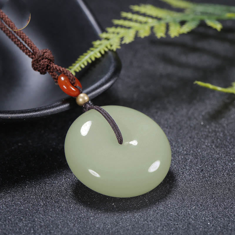 Round Hetian White Jade Peace Buckle Blessing Necklace Pendant - image 1