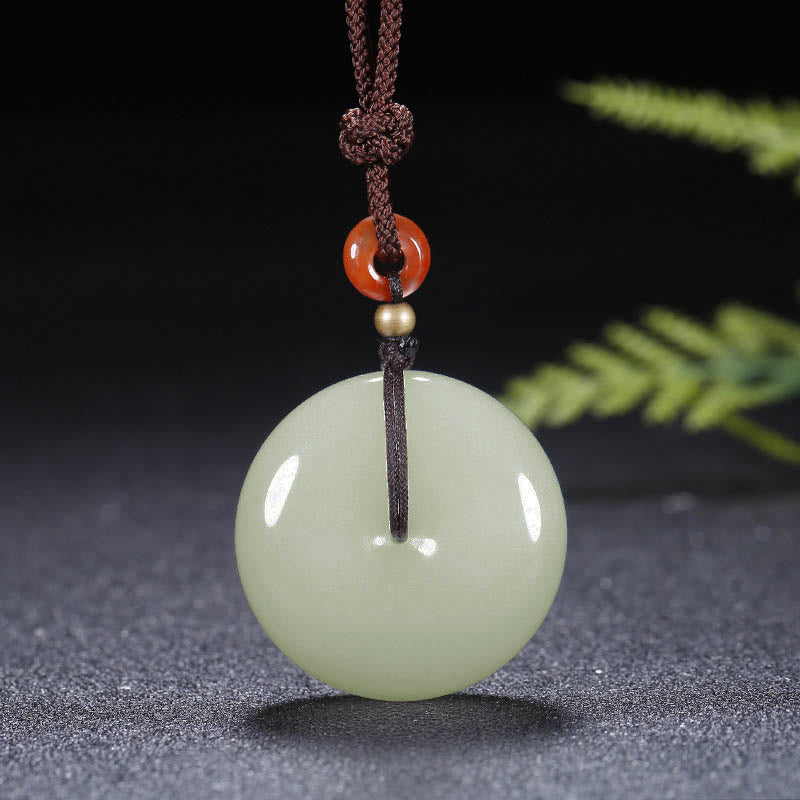 Round Hetian White Jade Peace Buckle Blessing Necklace Pendant - image 6