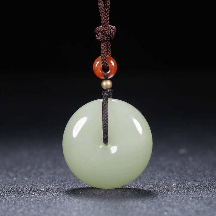 Round Hetian White Jade Peace Buckle Blessing Necklace Pendant - 35mm - image 0