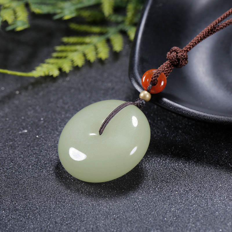 Round Hetian White Jade Peace Buckle Blessing Necklace Pendant - image 2