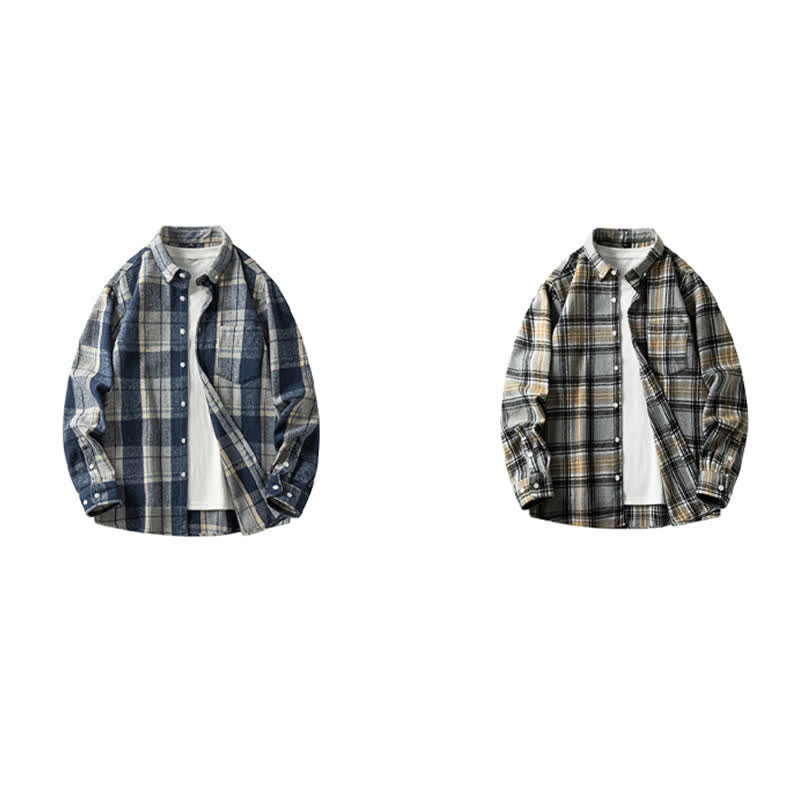 Buddha Stones Commute Multicolor Plaid Button Men's Cotton Long Sleeve Shirts With Pocket - image 26