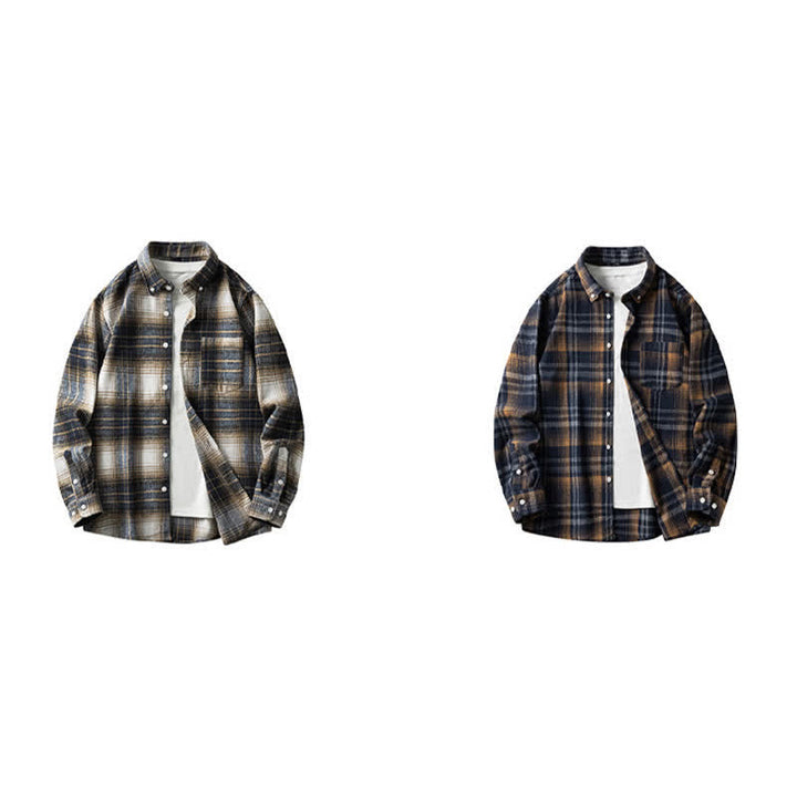 Buddha Stones Commute Multicolor Plaid Button Men's Cotton Long Sleeve Shirts With Pocket - image 24
