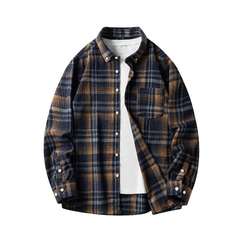 Buddha Stones Commute Multicolor Plaid Button Men's Cotton Long Sleeve Shirts With Pocket - MidnightBlue Plaid - US/UK/AU48，EU58 (7XL) - image 0