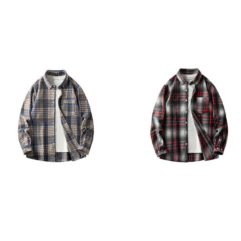 Buddha Stones Commute Multicolor Plaid Button Men's Cotton Long Sleeve Shirts With Pocket - image 25