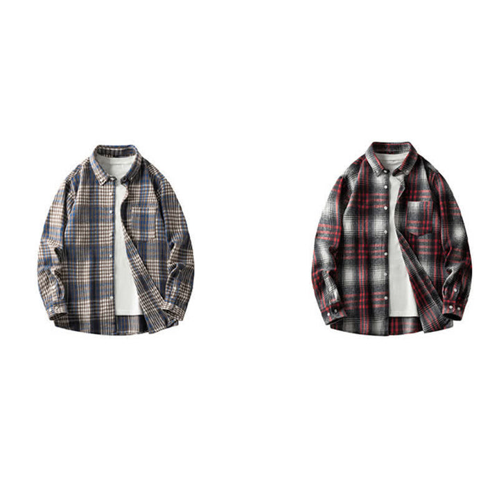 Buddha Stones Commute Multicolor Plaid Button Men's Cotton Long Sleeve Shirts With Pocket - image 25