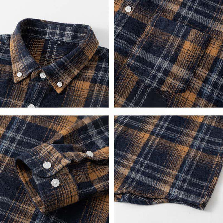 Buddha Stones Commute Multicolor Plaid Button Men's Cotton Long Sleeve Shirts With Pocket - image 2