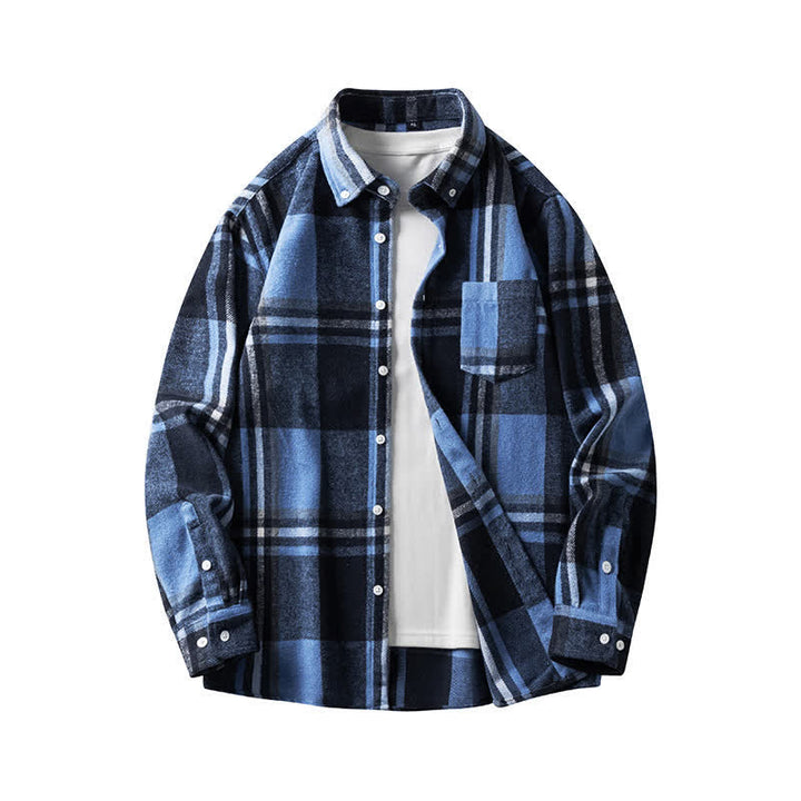 Buddha Stones Commute Multicolor Plaid Button Men's Cotton Long Sleeve Shirts With Pocket - LightSkyBlue MidnightBlue Plaid - US/UK/AU48，EU58 (7XL) - image 5