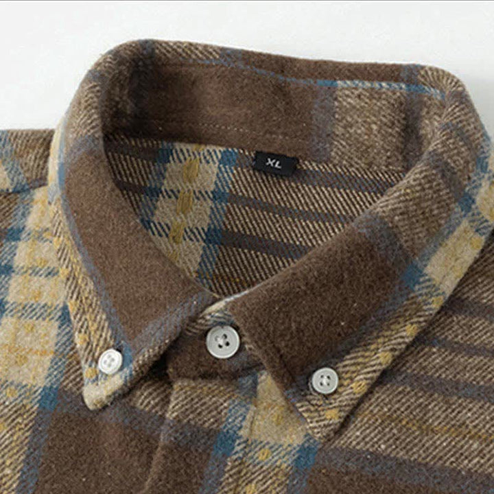 Buddha Stones Commute Multicolor Plaid Button Men's Cotton Long Sleeve Shirts With Pocket - image 12