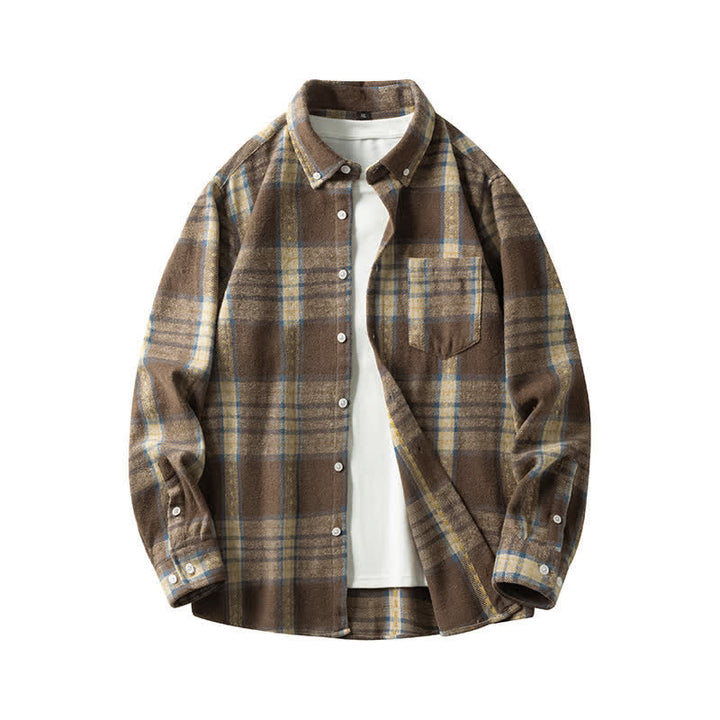 Buddha Stones Commute Multicolor Plaid Button Men's Cotton Long Sleeve Shirts With Pocket - Sienna LightYellow Plaid - US/UK/AU48，EU58 (7XL) - image 11