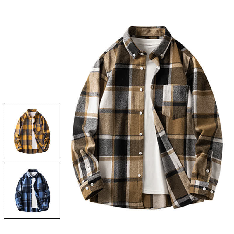 Buddha Stones Commute Multicolor Plaid Button Men's Cotton Long Sleeve Shirts With Pocket - image 4