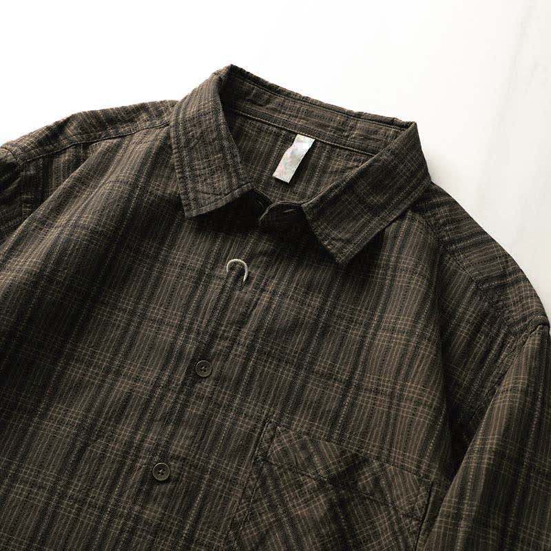 Buddha Stones Fall Commute Embroidery Plaid Pattern Men's Cotton Long Sleeve Shirts With Pocket - image 4