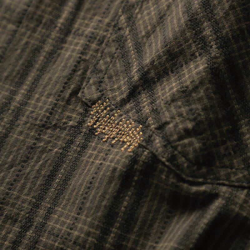 Buddha Stones Fall Commute Embroidery Plaid Pattern Men's Cotton Long Sleeve Shirts With Pocket - image 14