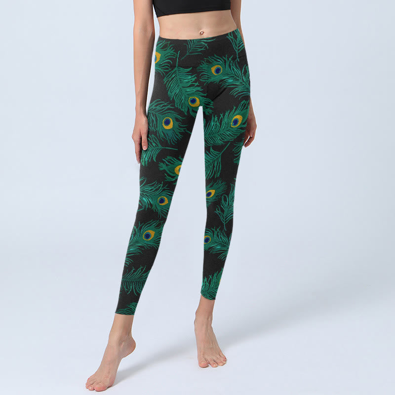 Buddha Stones Retro Peacock Feather Pattern Print Gym Leggings Women's Yoga Pants - image 5