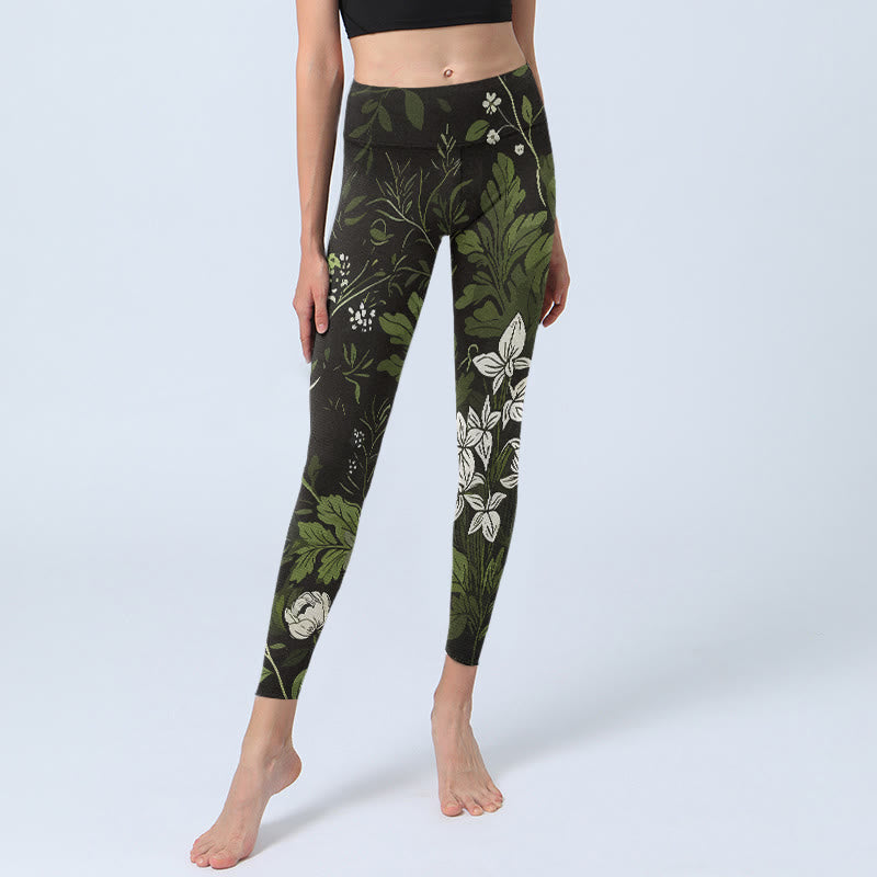 Buddha Stones Retro Flower Leaf Pattern Print Gym Leggings Women's Yoga Pants - image 5