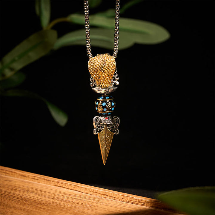 Buddha Stones Tibetan Om Mani Padme Hum Buddha Wealth Rotation Necklace Vajra Pendant - image 2