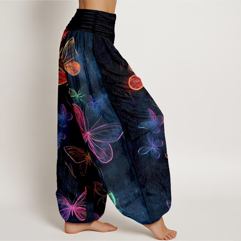 Buddha Stones Cotton Dreamlike Butterfly Pattern Women's Elastic Waist Harem Pants - image 2