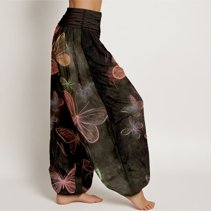 Buddha Stones Cotton Dreamlike Butterfly Pattern Women's Elastic Waist Harem Pants - image 7