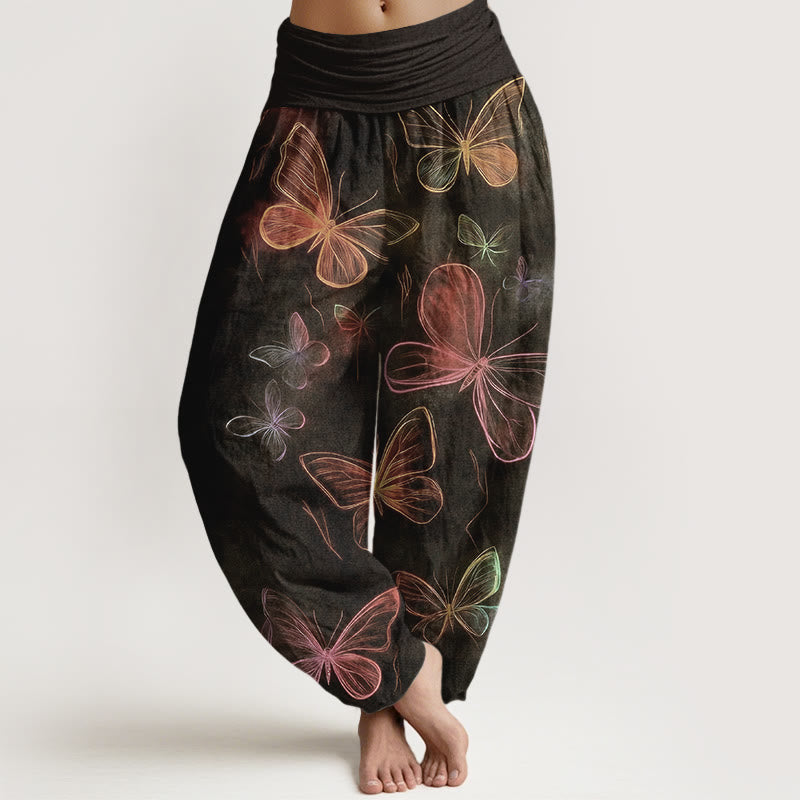 Buddha Stones Cotton Dreamlike Butterfly Pattern Women's Elastic Waist Harem Pants - SaddleBrown - US16，UK/AU20，EU48 (3XL) - image 5