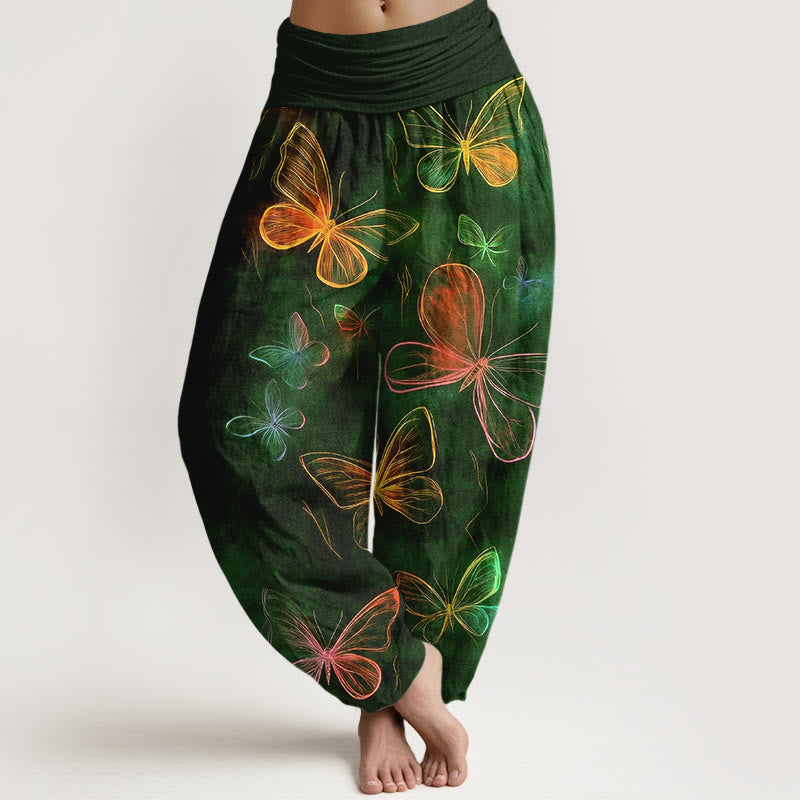 Buddha Stones Cotton Dreamlike Butterfly Pattern Women's Elastic Waist Harem Pants - DarkGreen - US16，UK/AU20，EU48 (3XL) - image 8