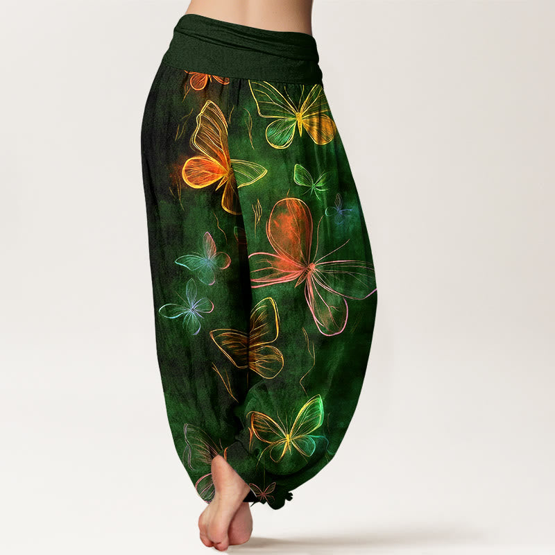 Buddha Stones Cotton Dreamlike Butterfly Pattern Women's Elastic Waist Harem Pants - image 9